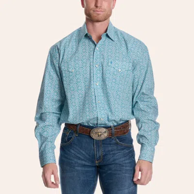 Stetson Men's Teal Geo Print Western Shirt In Blue