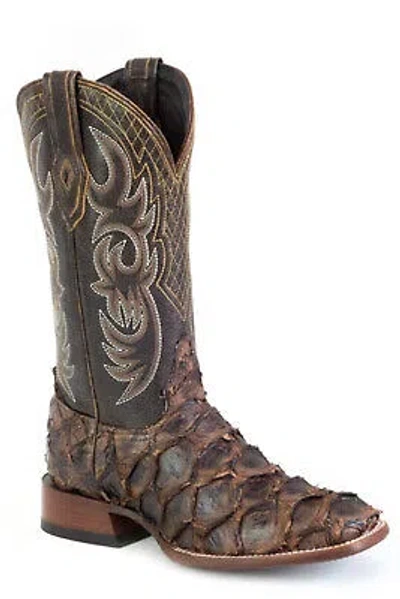 Pre-owned Stetson Mens Amazon Brown Pirarucu 13in Cowboy Boots