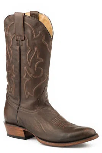 Pre-owned Stetson Mens Brown Leather Carlisle Cording Cowboy Boots