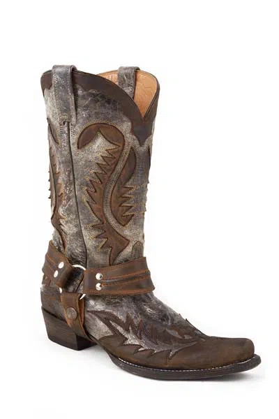 Pre-owned Stetson Mens Brown Leather Outlaw 13in Cowboy Boots