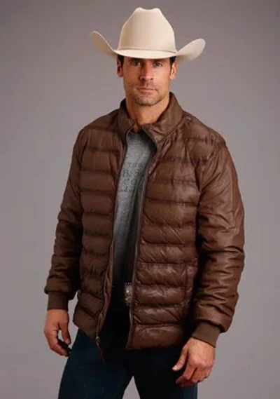 Pre-owned Stetson Mens Brown Leather Puffy Body Jacket