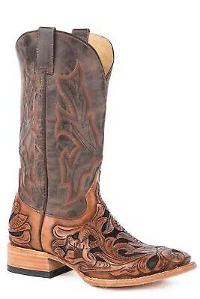 Pre-owned Stetson Mens Brown Leather Wicks Cowboy Boots