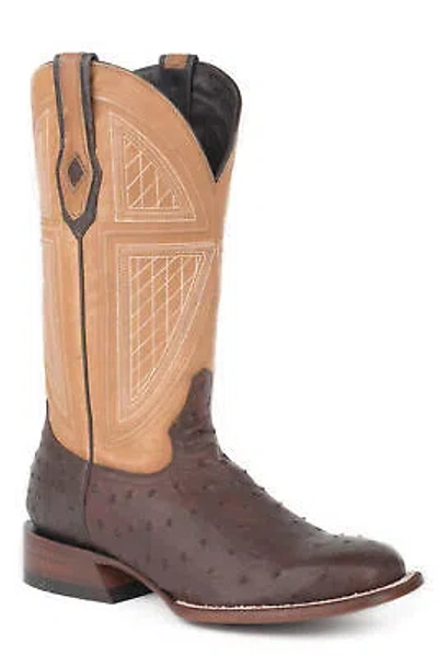 Pre-owned Stetson Mens Brown Ostrich Red Lodge Cowboy Boots