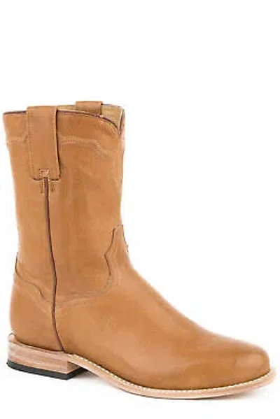 Pre-owned Stetson Mens Burnished Tan Leather Puncher Cowboy Boots