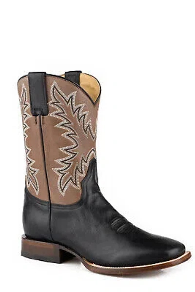 Pre-owned Stetson Mens Cole Black Leather Cowboy Boots