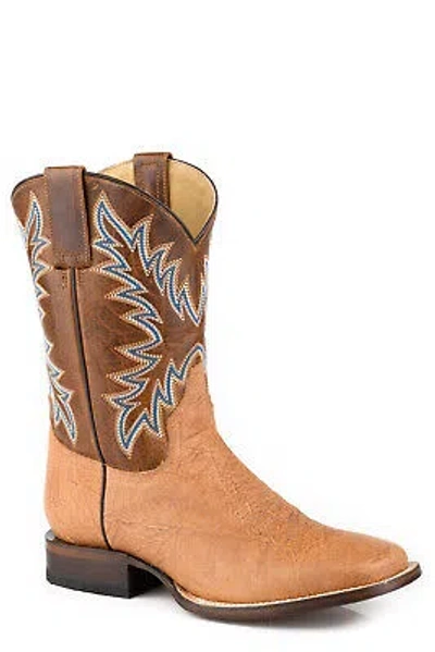 Pre-owned Stetson Mens Cole Tan Bull Shoulder Cowboy Boots In Brown