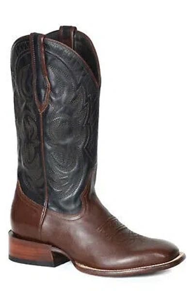 Pre-owned Stetson Mens Fargo Brown/black Leather 13in Cowboy Boots