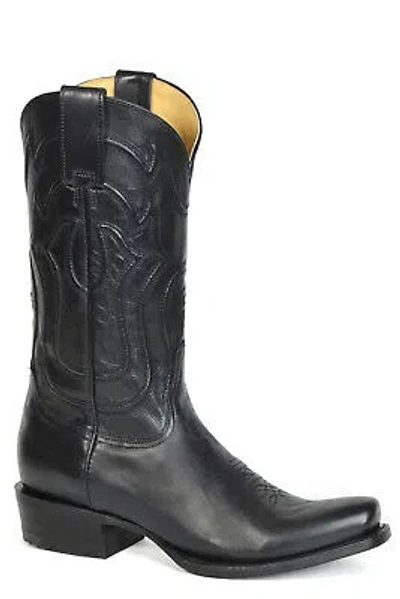 Pre-owned Stetson Mens Garrett Black Leather Cowboy Boots