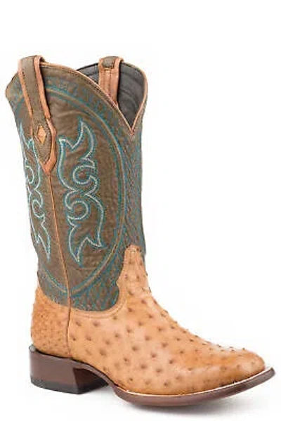 Pre-owned Stetson Mens Green/antique Ostrich 13in Cowboy Boots