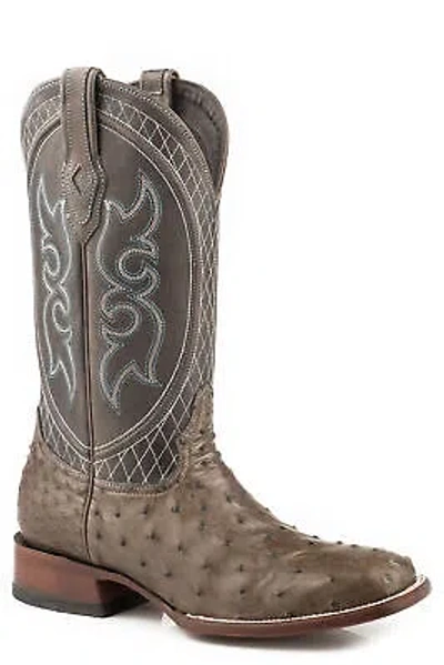 Pre-owned Stetson Mens Grey Ostrich 13in Ozzy Cowboy Boots In Gray