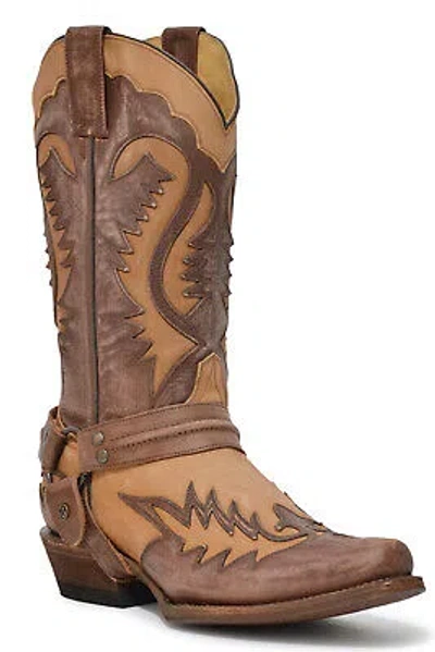 Pre-owned Stetson Mens Outlaw Brown Leather Cowboy Boots