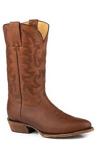 Pre-owned Stetson Mens Sharp Brown Leather Cowboy Boots