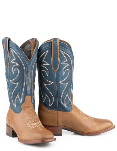 Pre-owned Stetson Mens Tan Leather Blue Matte Casper Cowboy Boots In Brown