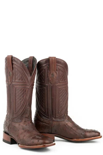 Pre-owned Stetson Mens Tobacco Ostrich Jackson 13in Cowboy Boots In Brown
