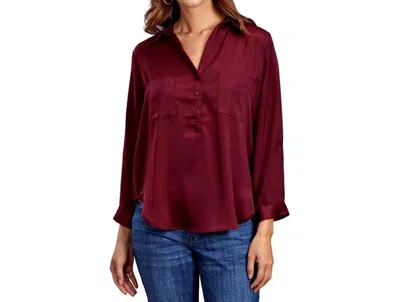 Stetson Open V-neck 3/4 Sleeve Western Blouse In Wine In Brown