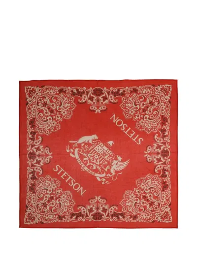 Stetson Paisley-print Cotton Scarf In Red