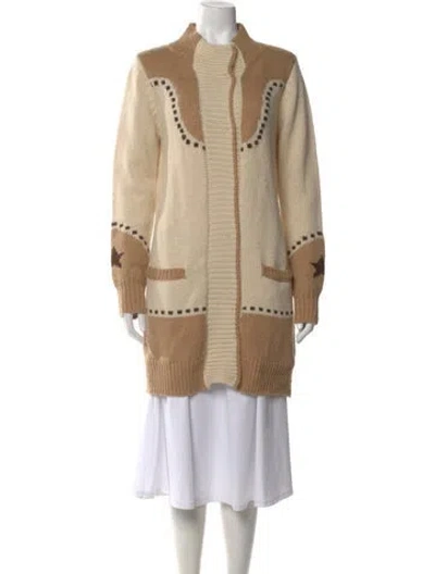 Pre-owned Stetson Patterned Open Front Sweater In Brown