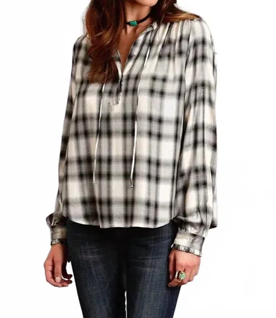 Stetson Plaid Herringbone Twill Shirt In Ash Gray In White
