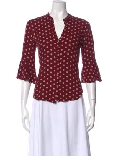 Pre-owned Stetson Printed V-neck Top In Burgundy