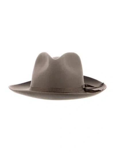 Pre-owned Stetson Ribbon Trim Accent Wool Fedora Hat In Grey