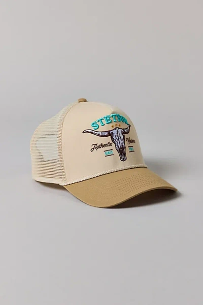 Stetson Skull Logo Trucker Hat In Neutral, Men's At Urban Outfitters In Brown