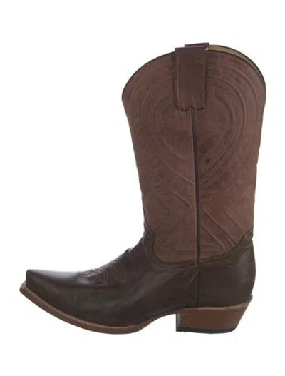 Pre-owned Stetson Suede Colorblock Pattern Western Boots In Brown
