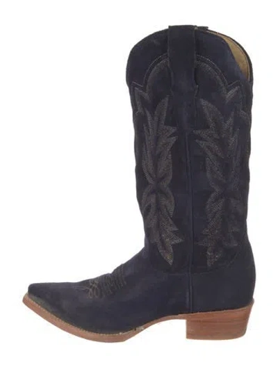 Pre-owned Stetson Suede Patterned Western Boots In Blue
