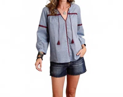 Stetson Three Quarter Sleeve Peasant Blouse In Blue