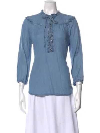 Pre-owned Stetson Tie Neck Three-quarter Sleeve Top In Blue