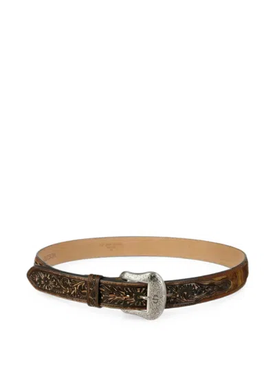 Stetson Tooled Calf-hair Belt In Brown