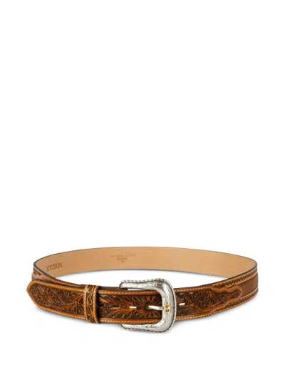 Stetson Tooled-leather Western Belt In Brown