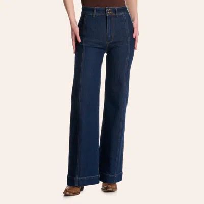 Stetson Women's Dark Wash High Rise Double Button Wide Leg Jeans In Blue
