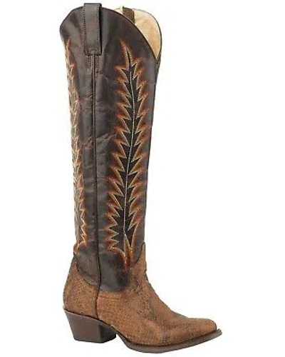 Pre-owned Stetson Women's Miley Python Western Boot - Round Toe - 12-021-9107-4015 Br In Brown