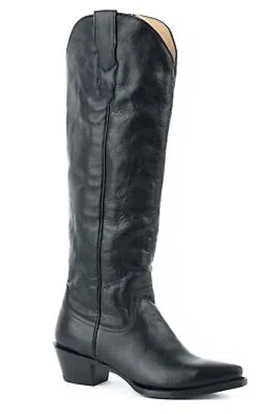 Pre-owned Stetson Womens Black Leather 18in Smooth Class Cowboy Boots