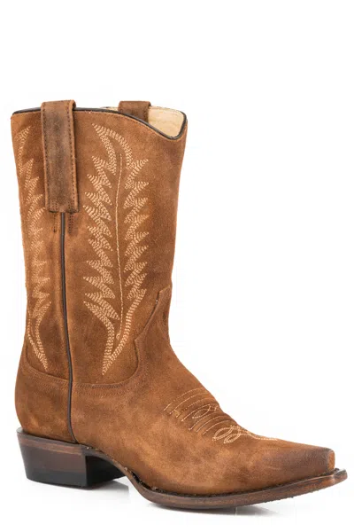 Pre-owned Stetson Womens Brown Leather Parker 10in Suede Cowboy Boots