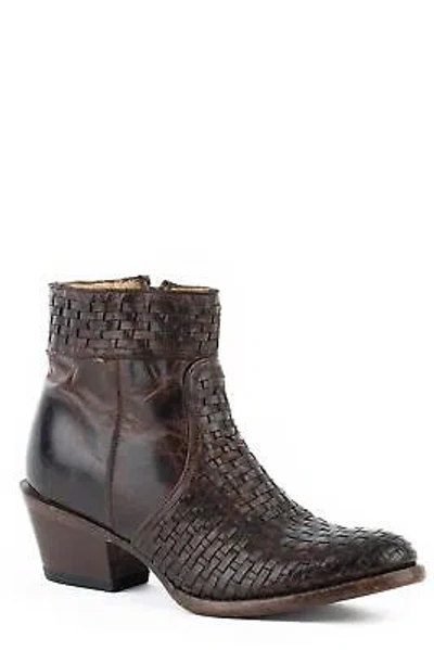 Pre-owned Stetson Womens Brown Leather Phoenix 5.5in Zip Cowboy Boots