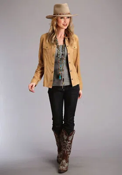 Pre-owned Stetson Womens Brown Leather Suede Denim Jacket