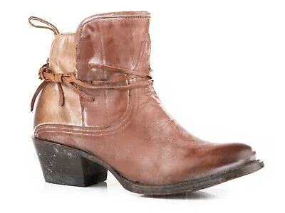 Pre-owned Stetson Womens Brown Leather Vintage Shorty Ankle Boots