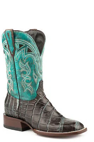 Pre-owned Stetson Womens Brown/turquoise Alligator Madrid Cowboy Boots