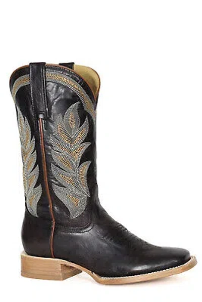 Pre-owned Stetson Womens Calista Chocolate Calf Leather Cowboy Boots In Brown