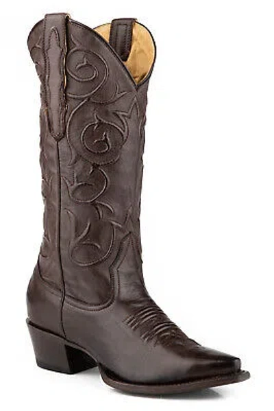 Pre-owned Stetson Womens Callie Chocolate Calf Leather Cowboy Boots In Brown