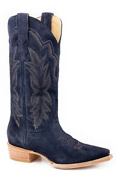 Pre-owned Stetson Womens Casey Blue Suede Cowboy Boots