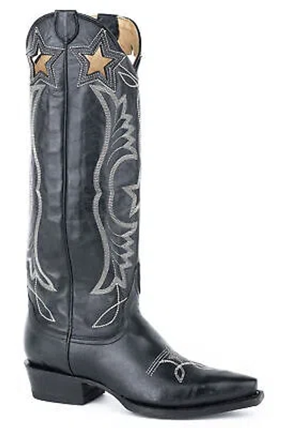 Pre-owned Stetson Womens Celeste Black Goat Leather Cowboy Boots