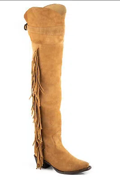 Pre-owned Stetson Womens Glam 26in Tan Leather Cowboy Boots In Brown
