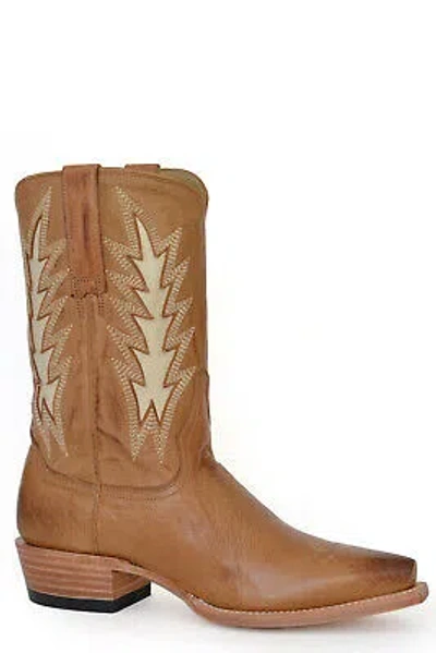 Pre-owned Stetson Womens June Tan Leather Cowboy Boots In Brown