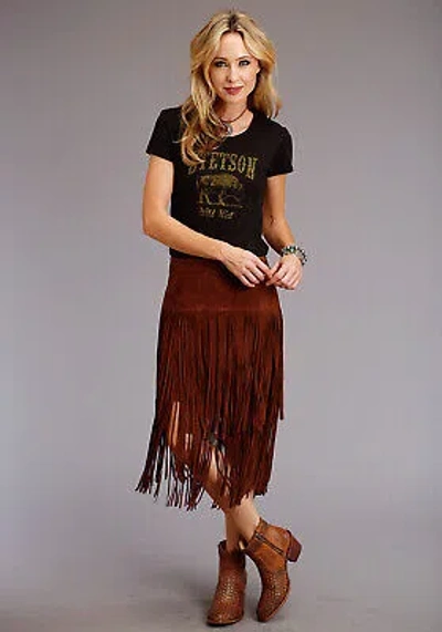 Pre-owned Stetson Womens Long Fringe Brown Leather Skirt