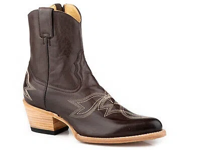 Pre-owned Stetson Womens Piper Brown Calf Leather Cowboy Boots