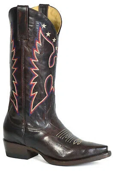 Pre-owned Stetson Womens Reagan Brown Leather Cowboy Boots