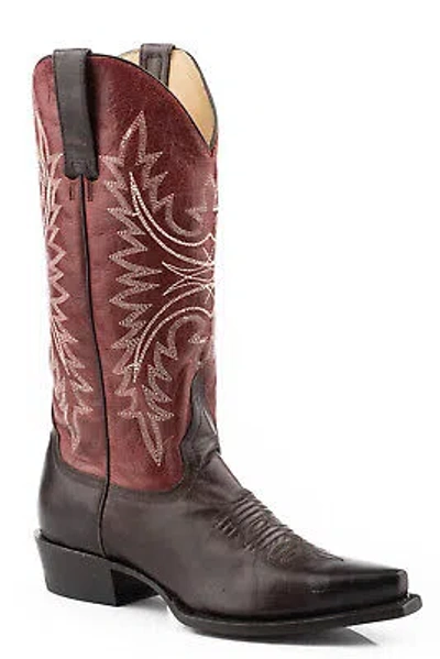 Pre-owned Stetson Womens Red/brown Leather Freya 13in Cowboy Boots