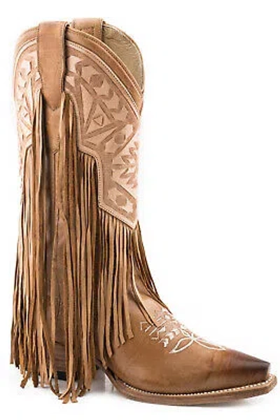Pre-owned Stetson Womens Sloane Brown Leather Cowboy Boots